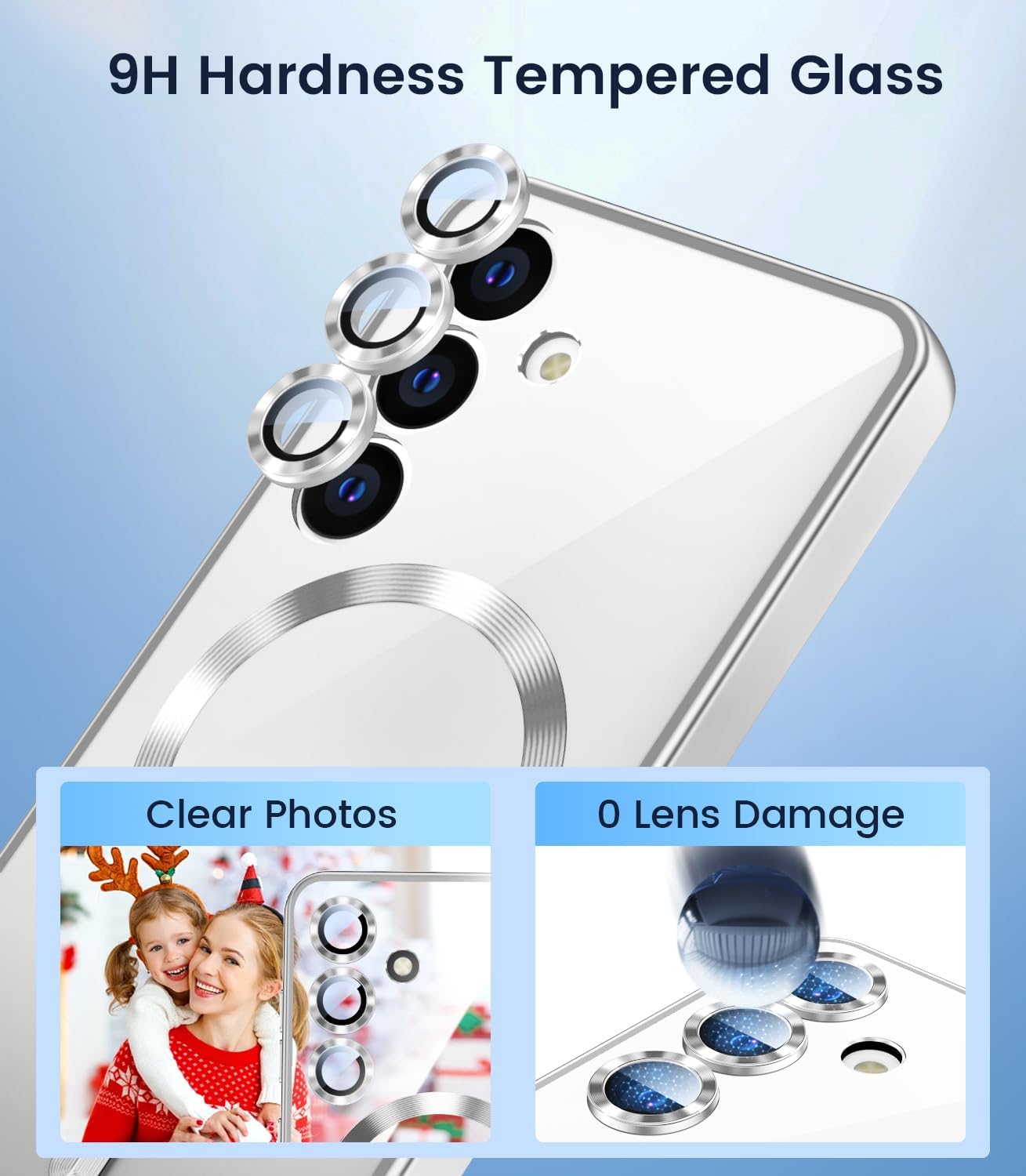 Slim Thin for Samsung Galaxy S25 Plus Case, Compatible with MagSafe, Built-in Camera Lens Protector, Shockproof Protective Phone Case, Soft Electroplated Clear Cover, Silver