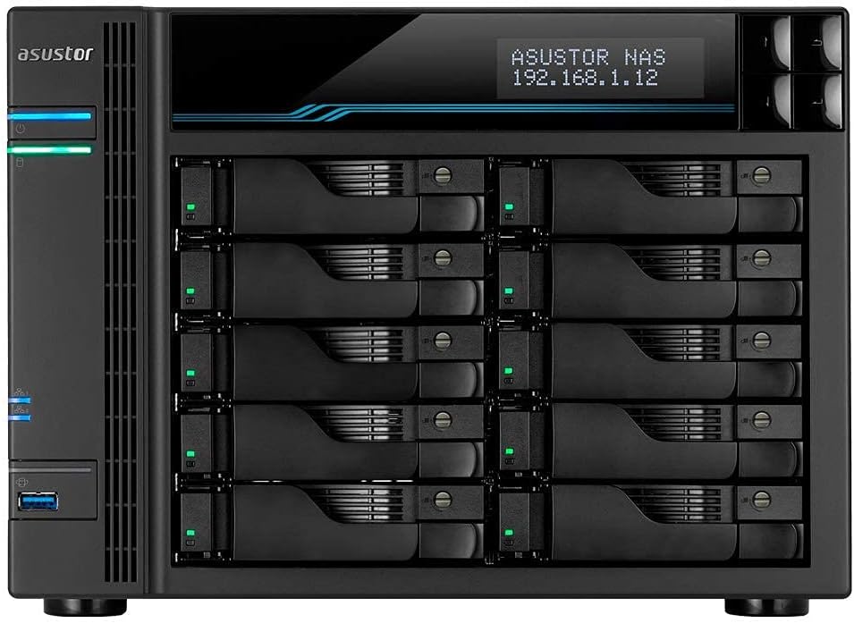 Asustor Lockerstor 10 Pro AS7110T 10 Bay NAS - Network Storage Enclosure, Quad Core 3.4GHz CPU, 8GB RAM DDR4, M.2 NVMe SSD Caching