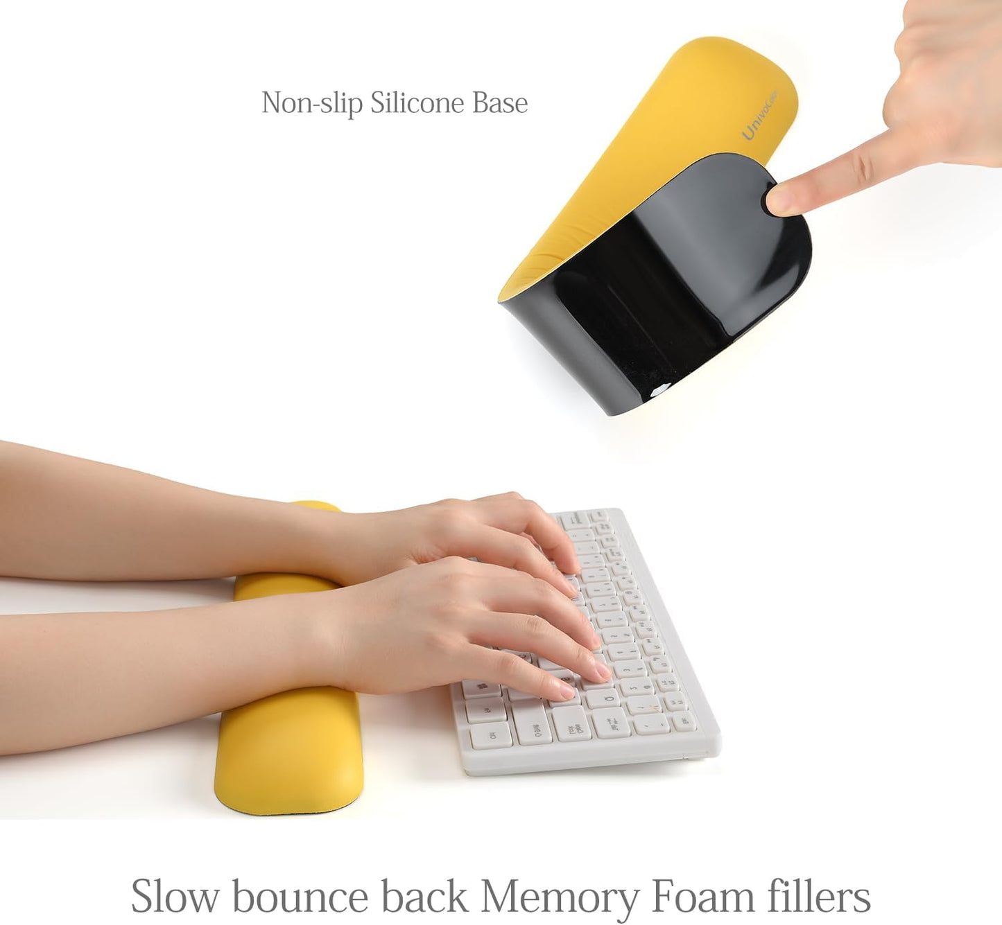 UnivoColors Design-Wave Keyboard Wrist Rest, Artificial Sheepskin+Memory Foam+Ergonomic+Anti-Slip Gel, Resilience Support During Work and Gaming,Keyboard Accessory,Yellow