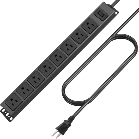 HHSOET Magnetic Mount Power Strip, 8 Outlet Mountable Socket, Metal Heavy Duty Surge Protector, Gaming Table Outlet, Easy to Fix Without Drilling or Taping, 6FT Extension Cord.(Black)