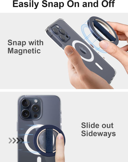 EWA MagOne Solo Phone Grip with Replaceable Elastic Finger Loop, Removable Magnetic Ring Holder Loop, Accessories for iPhone 16,15, 14, 13 Pro/Max/Plus, No Stand-Blue