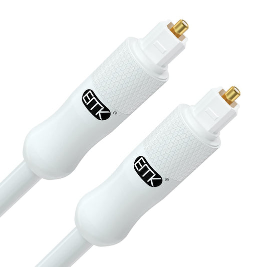 EMK White Optical Audio Cable [11ft/3.6M] - Digital SPDIF Toslink Fiber Optic Cable for Sound Bar, TV, Home Theater, Blu-ray Player - White, High-Speed, Low-Loss, Gold-Plated Connectors