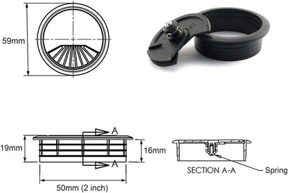 2pcs 2 inch Desk Wire Cord Cable Grommets Hole Cover for Office PC Desk Cable Cord Organizer Plastic Cover Black (Black-2Pcs)