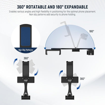 NEEWER Metal Phone Tripod Mount Adapter with Arca QR Base, 360° Rotatable Dual Cell Phone Clip Clamp Holder with 4 Cold Shoes Compatible with iPhone Samsung for Vlog Live Stream Video Recording, SP-08