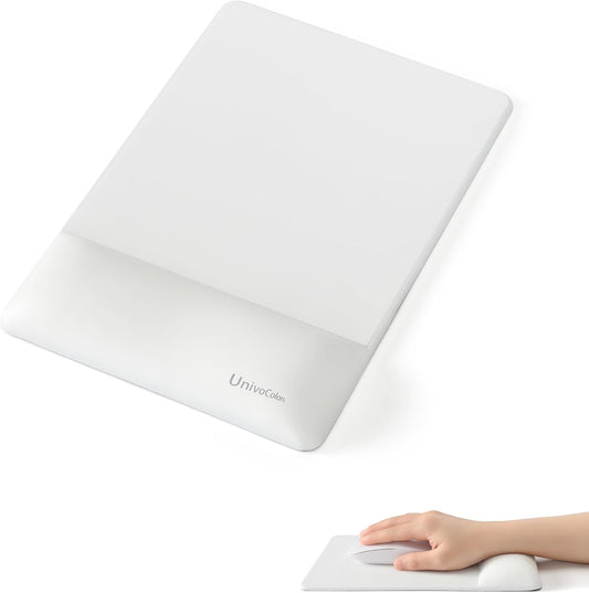 univo colors Design-Wave Wrist Rest Mouce Pad,PE Mouse Sliding Panel+Artificial Sheepskin+Memory Foam+Ergonomic+Anti-Slip Gel,Resilience Support During Work and Gaming,Mouce Accessory,White