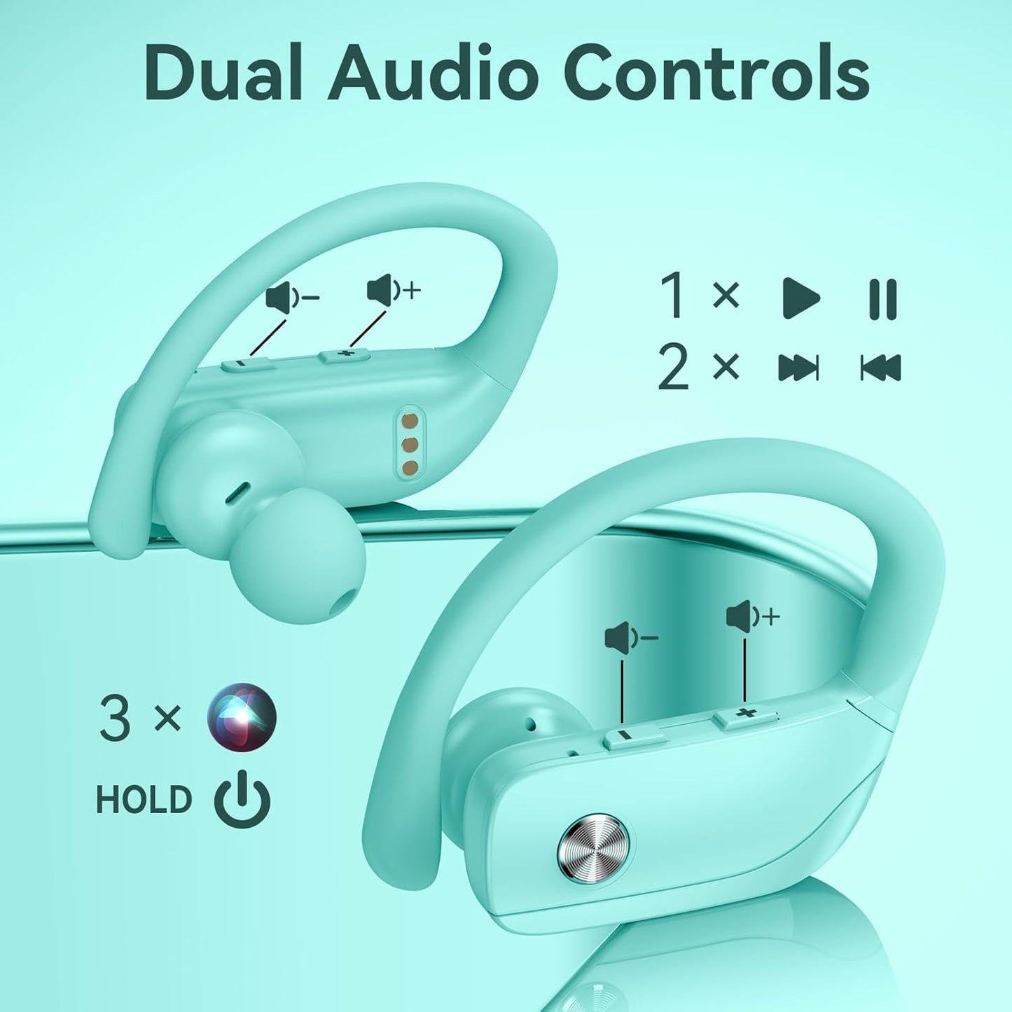 bmani Wireless Earbuds Bluetooth Headphones 48hrs Play Back Sport Earphones with LED Display Over-Ear Buds with Earhooks Built-in Mic Headset for Workout Mint Green