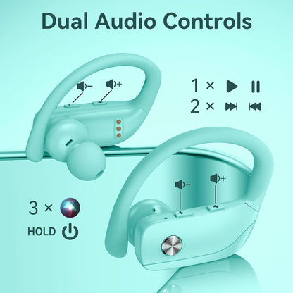 bmani Wireless Earbuds Bluetooth Headphones 48hrs Play Back Sport Earphones with LED Display Over-Ear Buds with Earhooks Built-in Mic Headset for Workout Mint Green