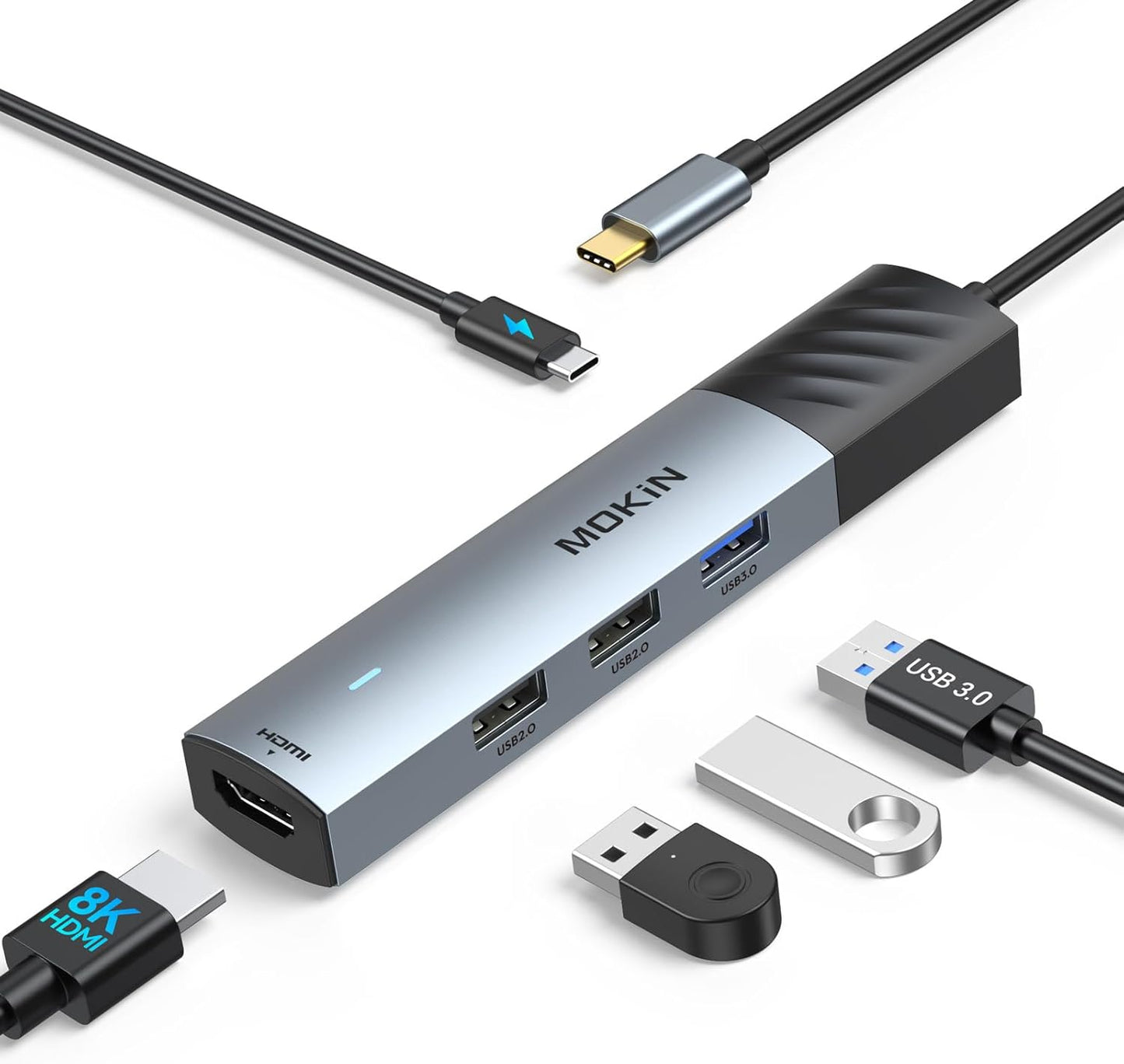 MOKiN USB C Hub, 5 in 1 USB CMultiport Adapter 8K HDMI(DP1.4 with DSC), 100W PD, 3 USB-A Data Ports, USBC Dongle for MacBook Pro/Air, iPad Pro, iMac, iPhone 15 Pro/Pro Max,XPS, Dell, Lenovo