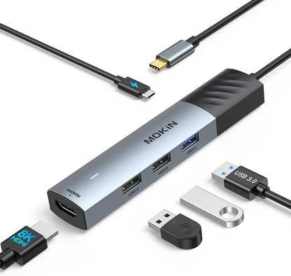 MOKiN USB C Hub, 5 in 1 USB CMultiport Adapter 8K HDMI(DP1.4 with DSC), 100W PD, 3 USB-A Data Ports, USBC Dongle for MacBook Pro/Air, iPad Pro, iMac, iPhone 15 Pro/Pro Max,XPS, Dell, Lenovo