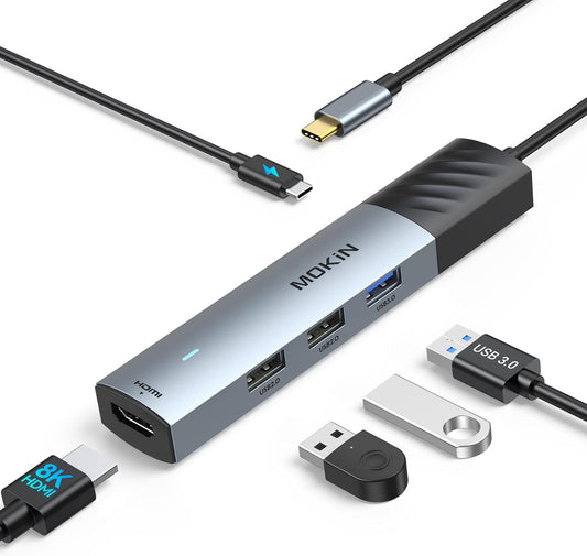 MOKiN USB C Hub, 5 in 1 USB CMultiport Adapter 8K HDMI(DP1.4 with DSC), 100W PD, 3 USB-A Data Ports, USBC Dongle for MacBook Pro/Air, iPad Pro, iMac, iPhone 15 Pro/Pro Max,XPS, Dell, Lenovo