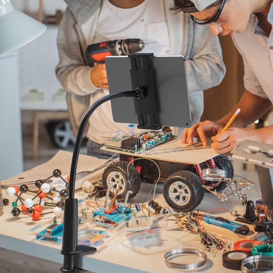 LEVO Clamping Gooseneck Phone and Tablet Mount Holder with Flexible Long Arm – Ideal for Desk, Office, Bedside, Headboard, Kitchen Counter, Boat, RV, and More - Black