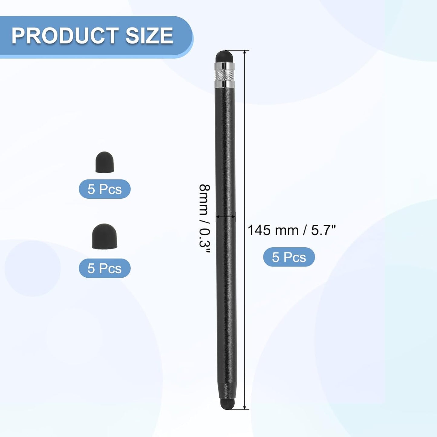 PATIKIL 5 Pcs Stylus Pens for Touch Screens, 2 in 1 High Sensitivity Universal Pen Capacitive Stylus for Phone Tablets Laptop Touch Screen Devices, Black