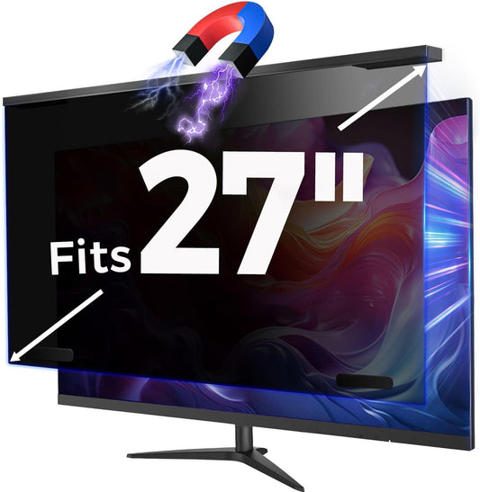 Magnetic 27 Inch Computer Privacy Screen Filter, Hanging Computer Screen Privacy Shield for 16:9 Monitor Removable Anti Blue Light Glare Eye Protection