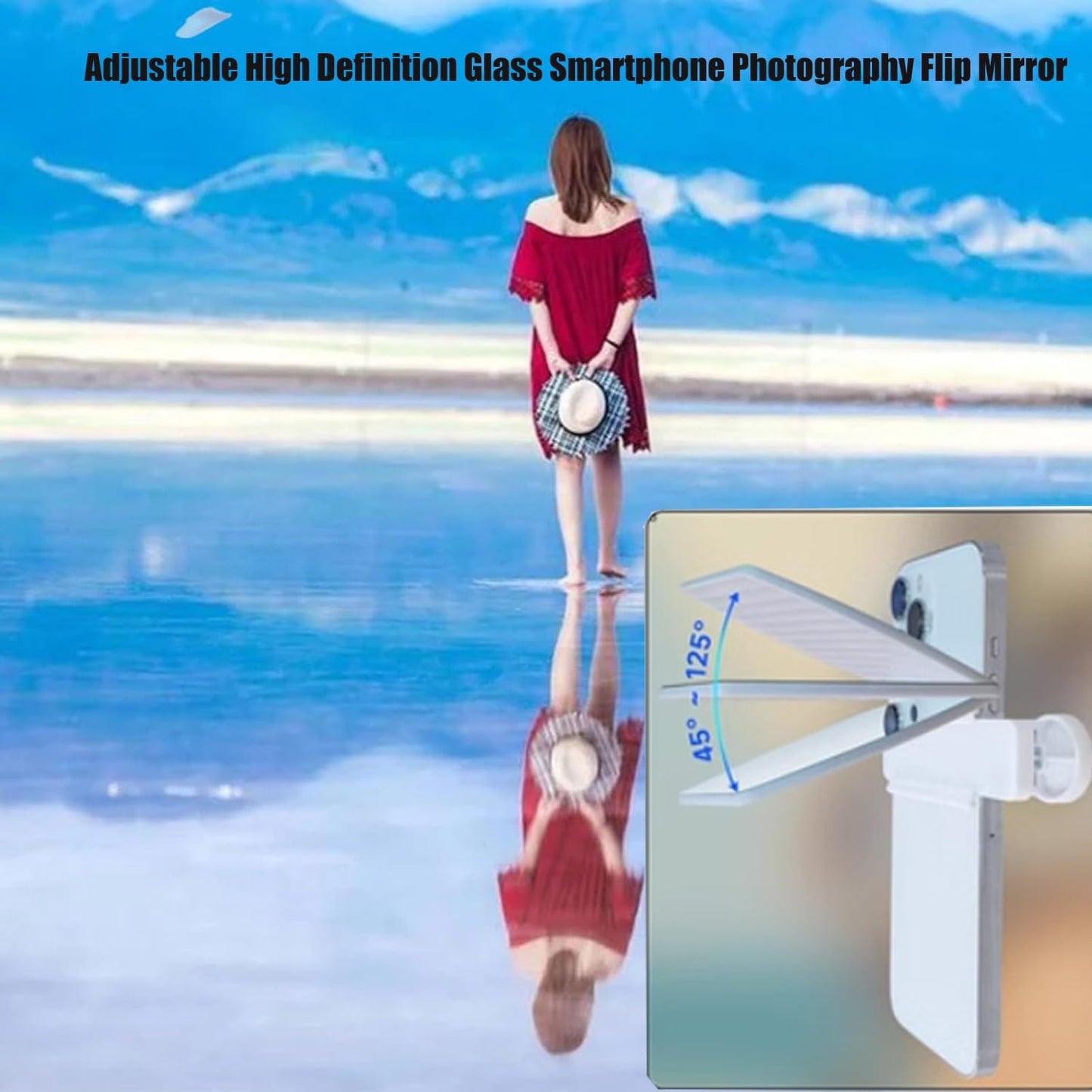 Mirror Effect Lens - Capture Stunning Reflections Instantly,Camera Mirror Reflection Clip for Back Camera Recording, Adjustable Hd Glass Phone Shooting Reflection Mirror (Black)