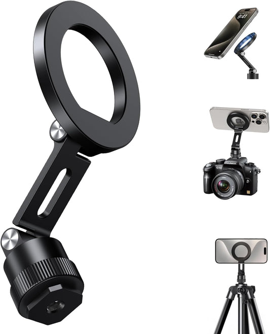 elitehood Magnetic Phone Tripod Mount for Magsafe, Aluminum iPhone Tripod Mount Adapter with 1/4” Screw, Cold Shoe Phone Holder for Camera, Compatible with iPhone 16/15/14/13 Series