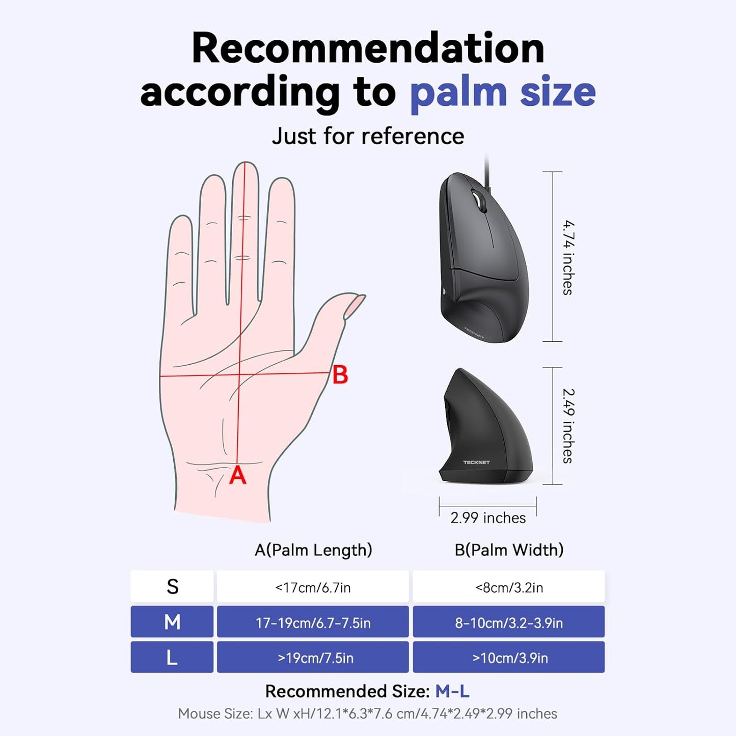 TECKNET Wired Mouse, 6400 DPI Ergonomic Mouse 6 Buttons Silent Mice 4 Adjustable DPI Vertical Mouse Compatible with Windows/Chrome/Laptop/Computer