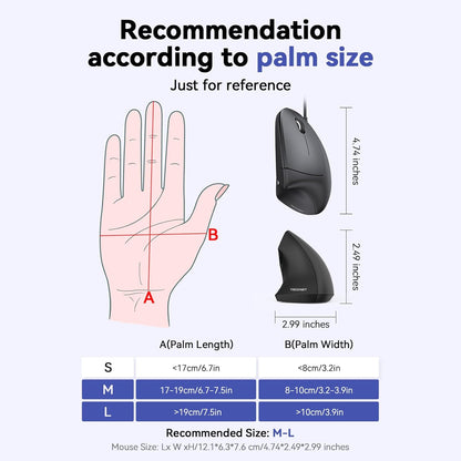 TECKNET Wired Mouse, 6400 DPI Ergonomic Mouse 6 Buttons Silent Mice 4 Adjustable DPI Vertical Mouse Compatible with Windows/Chrome/Laptop/Computer