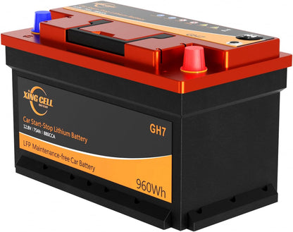 XingCell H7 Group 94r 12V 75Ah 880CCA LiFePO4 Lithium Car Battery - Long lasting and Lightweight Design for Car Audio Replacement Batteries
