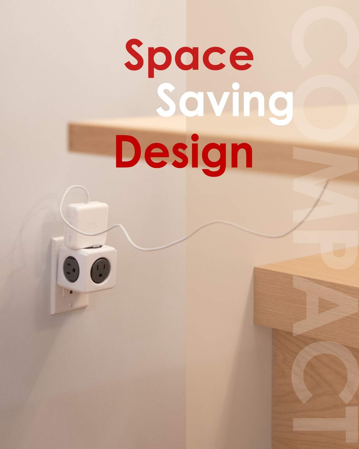 Allocacoc PowerCube Original, 5 Outlets, Wall Plug, Power Charger, Surge Protection, Compact for Travel, Home and Office, Space Saving, 1875W, 15A, 125V ETL Certified