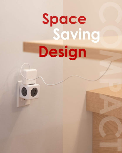 Allocacoc PowerCube Original 5 outlets, Surge Protector Wall Plug Charger Outlet Multiplier, Compact for Travel Home Office Dorm workspace 1875W 125V 15A ETL(Grey)