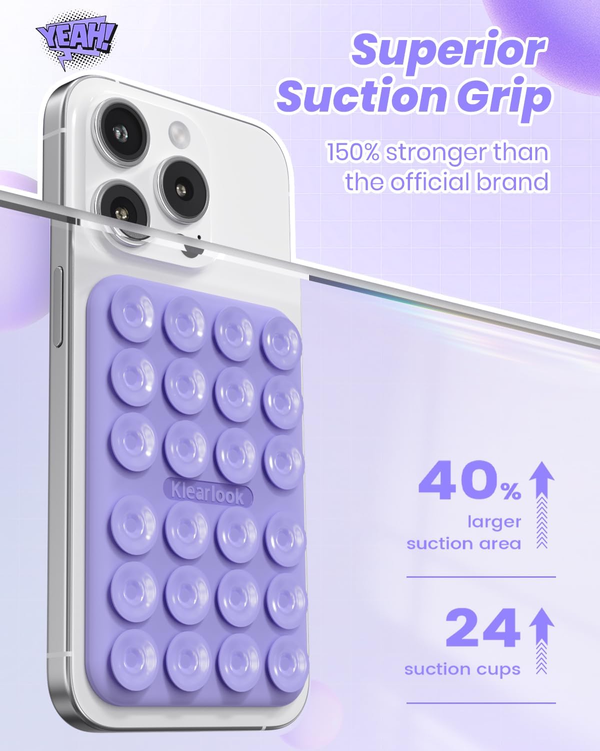 Klearlook Magnetic Suction Phone Mount for MagSafe Case, Removable Sticky Phone Grip Holder for Hands-Free Makeup/Selfie/Live Streaming/Vlog for TikTok & Instagram Influencer/Creator, Lavender