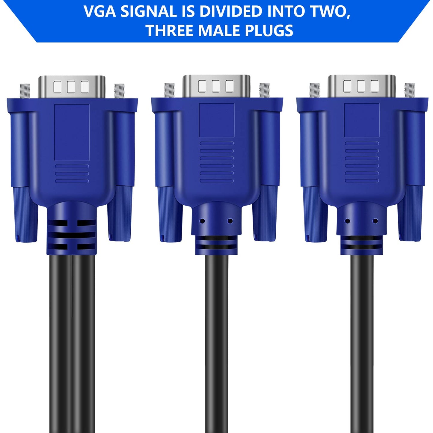 PASOW VGA Splitter Cable (No Screen Extension) 1 Male to 2 Male Dual Monitor Y Adapter 1080P Full HD for projectors, HDTVs, Monitors (6 Feet) - Only for Screen Duplication - Work for Identical Monitor