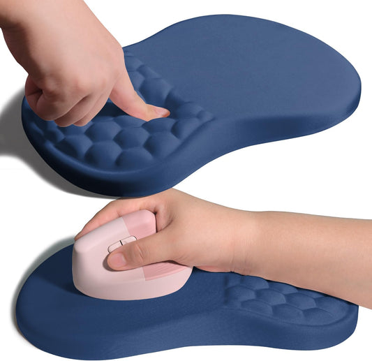 Ergonomic Joint Wrist Support Mouse Pad with Memory Foam Cushion Massage Bump, Carpal Tunnel Pain Relief Mousepad Slope Design for Wrist Rest, 11.8x7.9 in, Dark Steel Blue