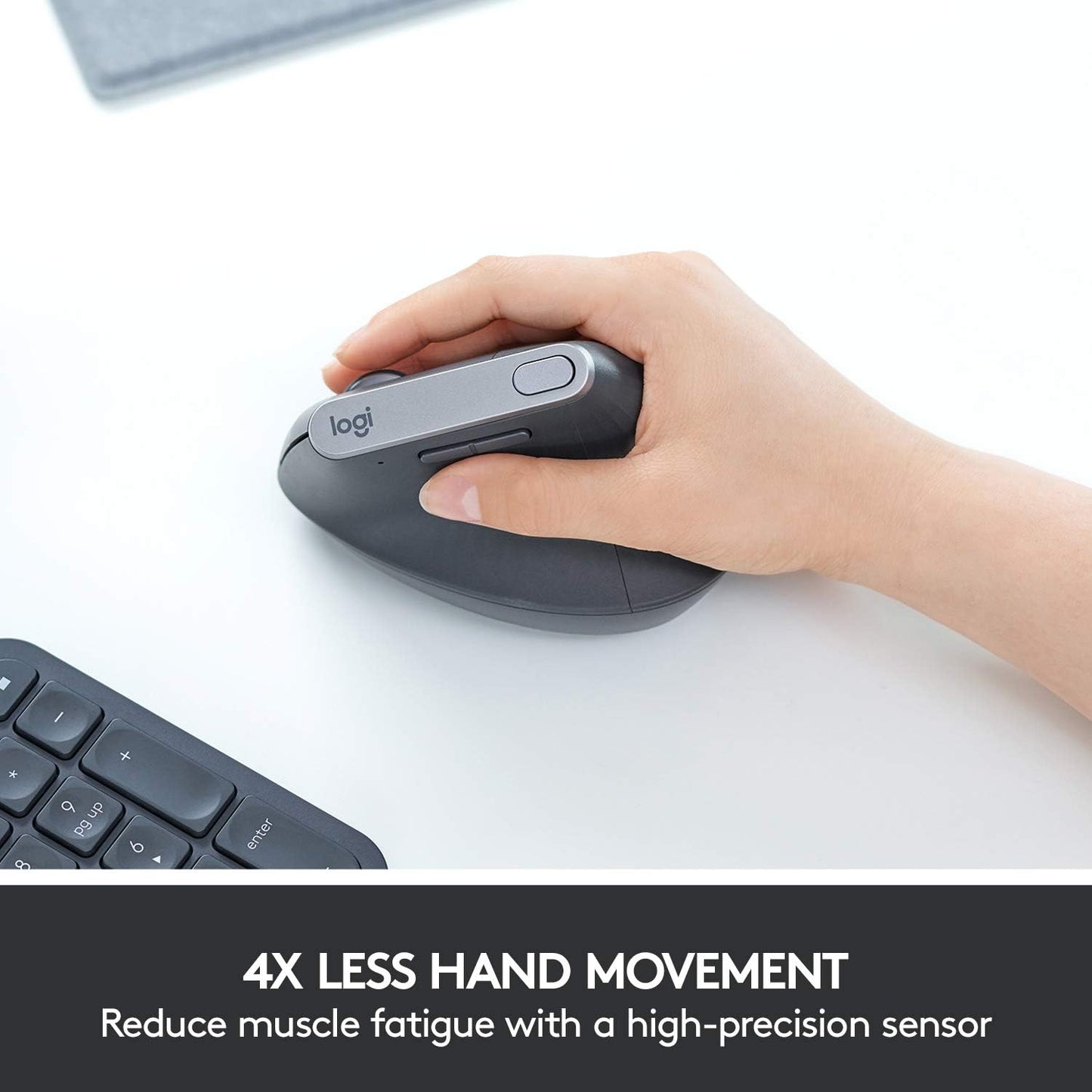 Logitech MX Vertical Wireless Mouse – Ergonomic Design Reduces Muscle Strain, Move Content Between 3 Windows and Apple Computers, Rechargeable, Graphite
