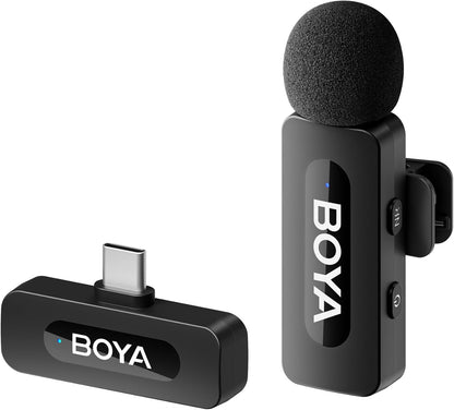 BOYA BY-V10 USB-C Wireless Lavalier Microphone for iPhone16/15 Android, Type-C Smartphone Laptop, Noise Canceling, Mini Clip-on Microphone for YouTube, Podcast, Facebook, TikTok Vlogging Recordings
