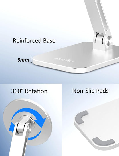 Magnetic Phone Stand for MagSafe Adjustable - Aluminum Portable Phone Holder for Desk with 360° Rotating Head Compatible with iPhone 16/15/14/13/12 Pro Max and Magnetic Phone Case, Silver