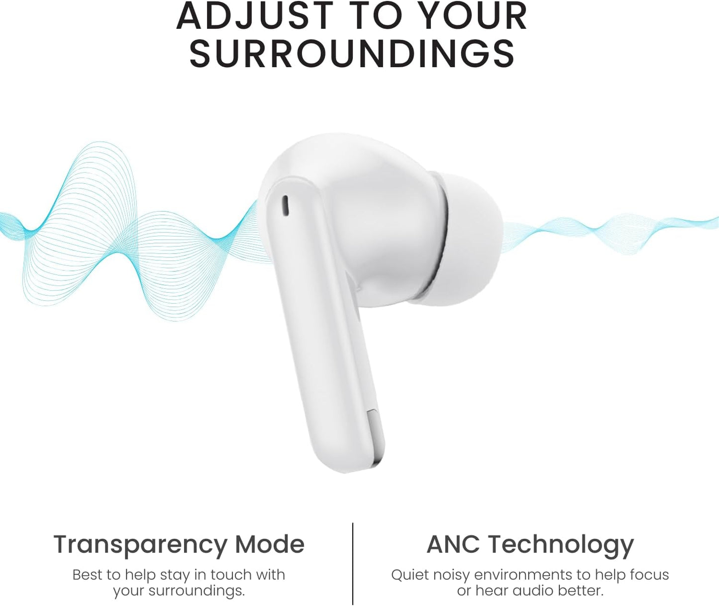 Puro Sound Labs PuroQuiet-Air Active Noise Cancelling Bluetooth Earbuds, Volume-Limited Wireless Earphones for Safe Listening, Soft Touch, Type-C Charging with Built-In Microphone & Secure Fit – White