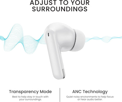 Puro Sound Labs PuroQuiet-Air Active Noise Cancelling Bluetooth Earbuds, Volume-Limited Wireless Earphones for Safe Listening, Soft Touch, Type-C Charging with Built-In Microphone & Secure Fit – White