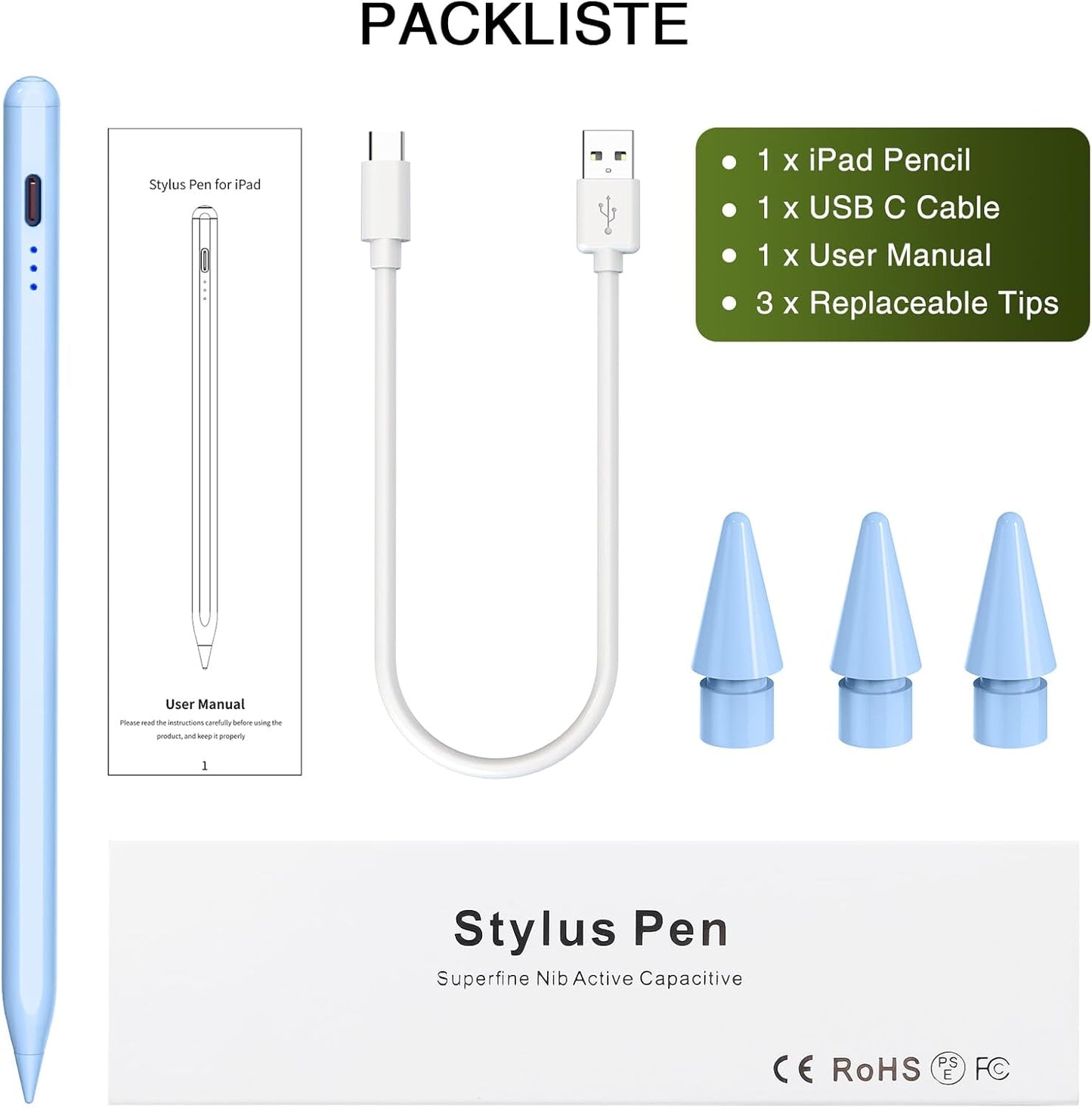 Pen for iPad 2018-2025, HATOKU 15 Mins Fast Charging Pencil 1st Gen with Tilt & Palm Rejection Compatible with iPad Air 3/4/5/M2/M3, iPad mini 5/6, iPad 6/7/8/9/10/11, iPad Pro 11"/12.9"/M4 (Blue)