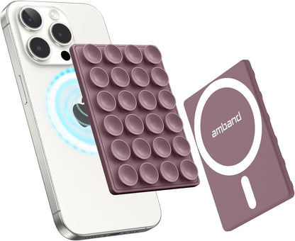 amBand Magnetic Suction Phone Mount for MagSafe Case, Silicone Cup Sticky Grip Holder for iPhone, Removable Hands-Free Selfie/Video for TikTok Influencers, Women Gift, Smoke Violet
