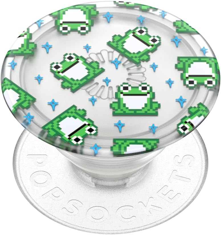 PopSockets Plant- Based Phone Grip with Expanding Kickstand, Adhesive Grip, Eco- Friendly - Translucent 8 Bit Frogs