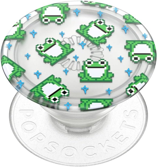 PopSockets Plant- Based Phone Grip with Expanding Kickstand, Adhesive Grip, Eco- Friendly - Translucent 8 Bit Frogs