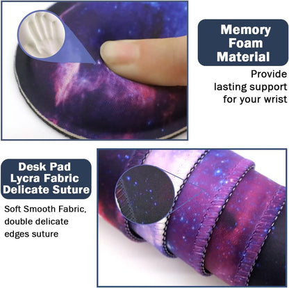 Large Mouse Pad and Keyboard Wrist Rest, Desk Pad for Keyboard and Mouse, 4-in-1 Large Gaming Mouse Pad with Wrist Support, Desk Mat for Home Office Study Game-Galaxy Fluid