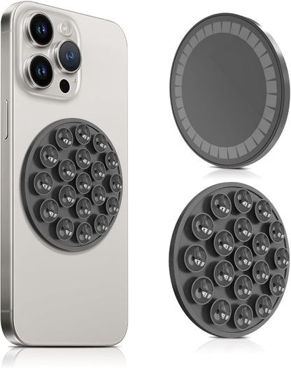 Silicone Suction Cup Phone Mount, Magnetic Suction Phone Case Stand, Mirror Shower Phone Holder, Perfect for Selfies and Videos Creators, Hands Free Holder Mount for iPhone/Samsung/Google-Black