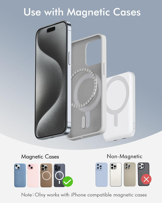 podoru for Magsafe Battery Pack, 5000mAh Magnetic Power Bank with Type-C Cable 20W PD Fast Charging Lighting Input Wireless Portable Charger for iPhone 16/15/14/13/12/ All Series-White