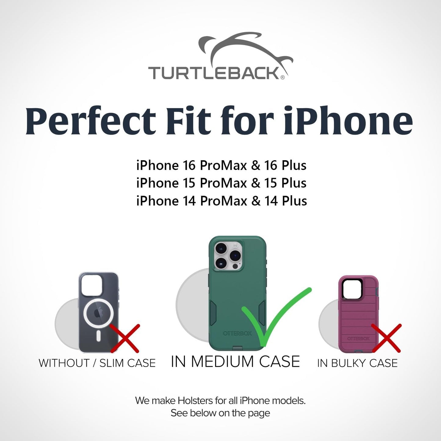 Turtleback Belt Holder for iPhone 16 Pro Max, 15 Pro Max, 14 Pro Max -Medium- Fits w/Shockproof Commuter Style Cases, Premium Black Leather Horizontal Case Magnetic Closure Leather Wrapped Clip