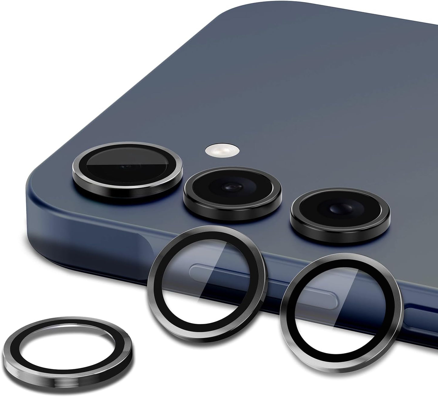 for Samsung Galaxy A35 5G Camera Lens Protector, Individual Metal Ring Tempered Glass Lens Cover, [Strong Adsorption] Scratch Resistant Ultra-Thin HD Clear Lens Cover, 1 Set-Black