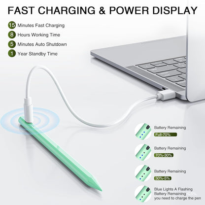 Pen for iPad 2018-2025, HATOKU 15 Mins Fast Charging Pencil 1st Gen with Tilt & Palm Rejection Compatible with iPad Air 3/4/5/M2/M3, iPad mini 5/6, iPad 6/7/8/9/10/11, iPad Pro 11"/12.9"/M4 (Green)