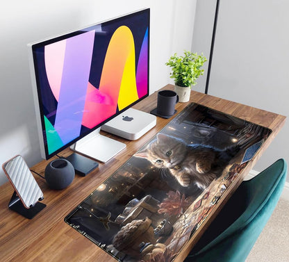 Lotus Cat XL Extended Large Gaming Mouse Pad - Black Magic Mystical Zone Gaming Desk Mat - Computer Laptop Keyboard and Mouse Mat Desktop Protector - 31.5 x 15.8 in