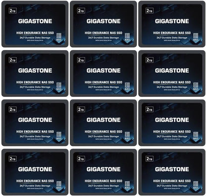Gigastone 2TB NAS SSD Drive (12-Pack) 24/7 Durable TLC High Endurance RAID Data Storage Network Attached Storage 2.5" SATA Internal Solid State Hard Drives