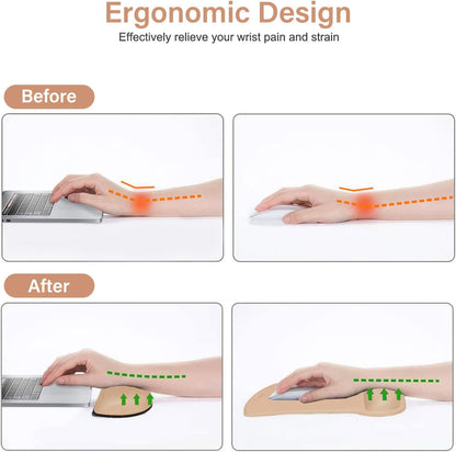 MOSISO Wrist Rest Support for Mouse Pad & Keyboard Set, Ergonomic Mousepad Non-Slip Base Home/Office Pain Relief & Easy Typing Cushion with Neoprene Cloth & Raised Memory Foam, Mocha