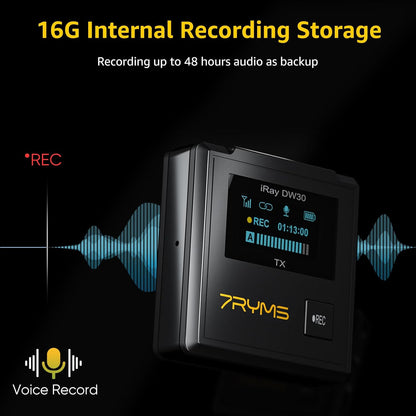 iRay DW30 Wireless Lavalier Microphone with 16GB Internal Recording, Lav Mic Input, USB-C Output, 2.4GHz Wireless Mic for Camera, iPhone, PC - Ideal for Vlogging, Live Streaming, and Video Recording