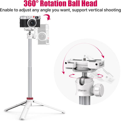 ULANZI MT-44 Extendable Phone Tripod, 59" Selfie Stick Portable Vlog Tripod Stand with 2 in 1 Phone Clip 1/4" Screw, 360° Ball Head Camera Tripod for DJI Pocket Sony Canon Action Fujifilm, White