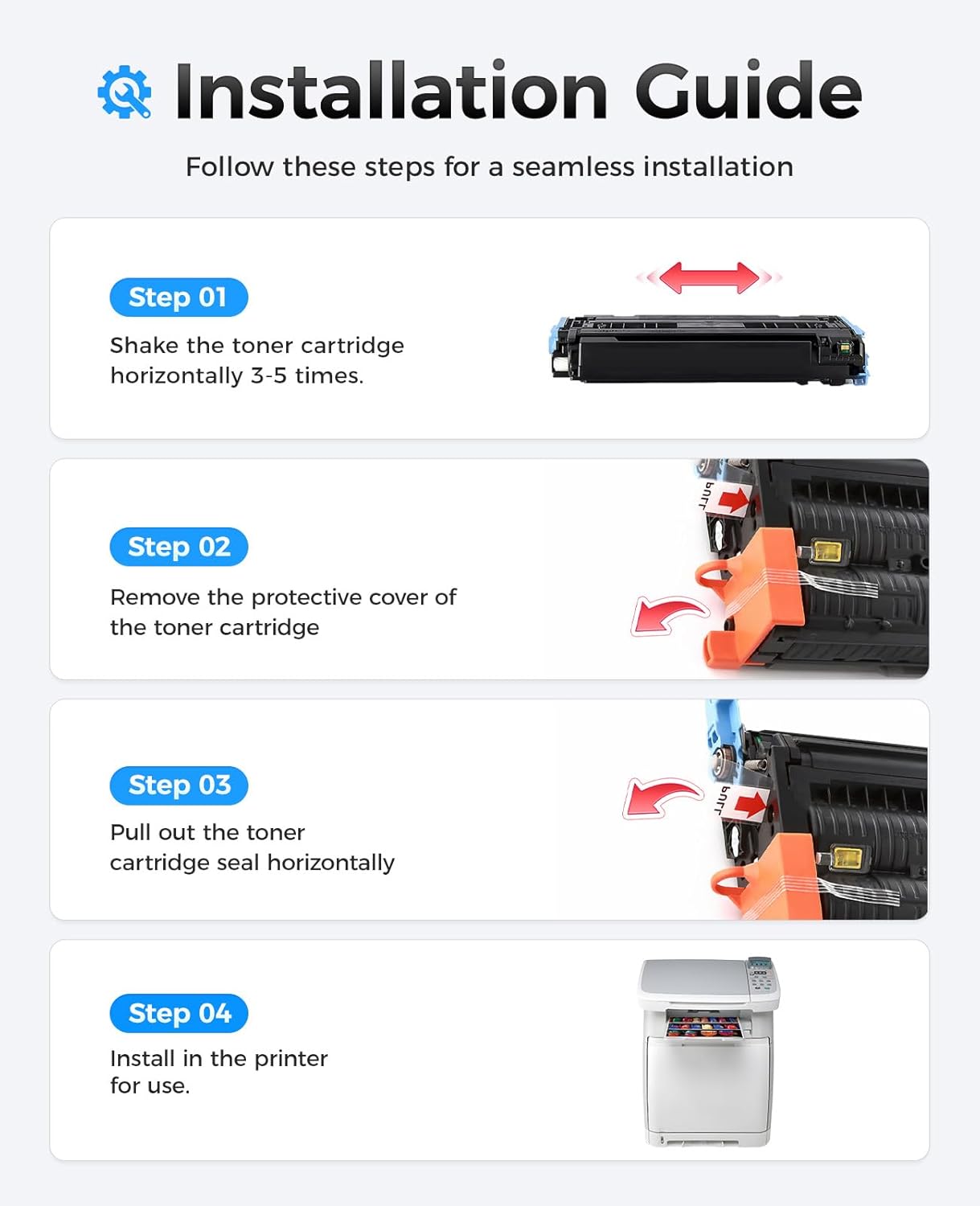 124A Toner Cartridge Set 4-Pack High Yield Replacement for 124A Q6000A Q6001A Q6002A Q6003A Compatible with Color Laserjet MFP CM1015 CM1017 1600 2600n 2605 2605dn 2605dtn Printer Ink Black Copy
