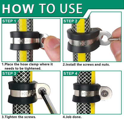 110PCS Cable Clamps Assortment Kit,10 Sizes—1/4" 5/16" 3/8" 1/2" 5/8" 3/4" 1" 1-1/4" 1-1/2" 1-3/4" Stainless Steel Rubber Coated Cushioned Insulated Cable Clamp,Automotive Wire Pipe Clamps