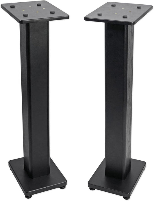 Rockville Pair RHT28 28 Inch Bookshelf Speaker Stands, 60 lbs Capacity, Surround Sound Home Theater, Premium Wood, Dual Top Plates, Sand-Fillable, for Audiophiles and Studio Monitors